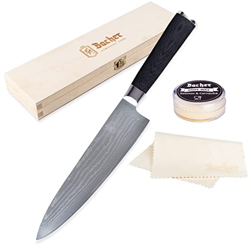 Bacher Cuchillo De Cocinero Damasco 20cm Cuchillo Chef De Acero Damasco Aus-10 - Profesional Japones Cuchillos De Cocina Con Mango G10 Set Caja De Regalo Bacher Cuchillo De Cocinero Damasco 20cm Cuchillo Chef De Acero Damasco Aus-10 - Profesional Japones Cuchillos De Cocina Con Mango G10 Set Caja De Regalo