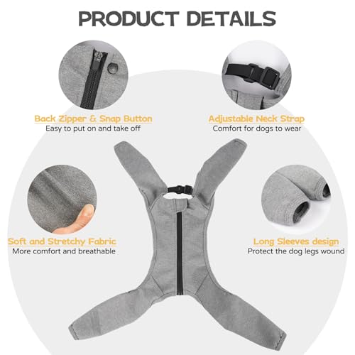 Image of BRKURLEG 4-Leg Dog Recovery Suit, Anti-Licking Surgical Onesie, Grey XL