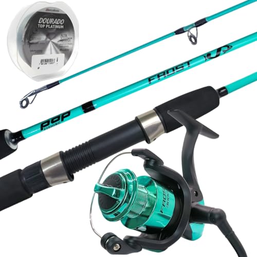 Kit de Pesca Frost Acqua - Vara 1,80m 25Lbs, Molinete 4000 10Kg, Linha Dourado