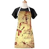 Happy Halloween Horror Apron Cooking Apron, Horror Grunge Dirty Scary Bloody Handprint BBQ Apron, Waterproof Victim Violence Baking Apron with Adjustable Neck Strap, Beige Red, Halloween Party
