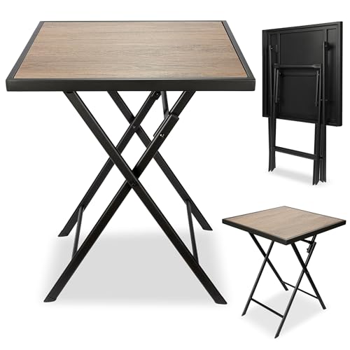 BRUBAKER Table de Jardin Bergamo - 58 x 58 cm Guéridon de Balcon Résistante aux Intempéries - Table d’Appoint Pliante en Métal avec Aspect Bois pour...