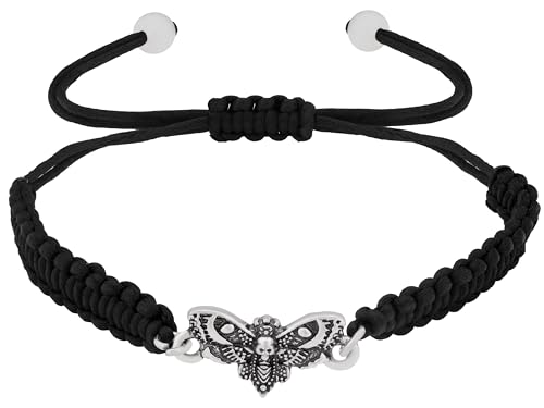 Sacina Skull Dead Moth Black Braided Bracelet Strand, Gothic Emo Punk Grunge Bracelet, Goth Jewelry, Christmas Jewelry Gift for Women