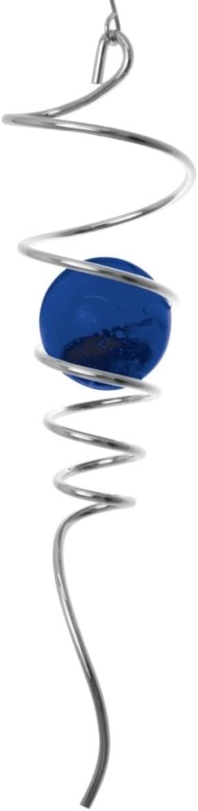 Decorative pinwheel Stainless steel, Wind play - SPIRAL Blue tail - size: 7.5x28 cm, ball: Ø5cm - with ball bearing vertebrae, hooks, nylon cable 1m and glass globe
