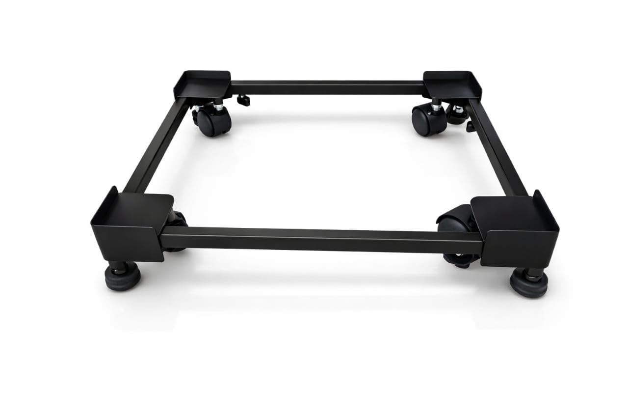 Heavy Duty Metal Size Adjustable Washing Machine Stand | Trolley Also Suitable for Dishwasher, Fridge, Air Cooler Tray (RSN99BLK,4 Wheels, 4 Vibration dampners, Black) 1