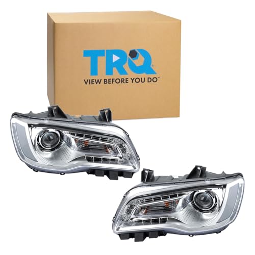 Image of TRQ 2 Piece Headlight Assembly Set Halogen Chrome Bezel Driver & Passenger | For Chrysler 300 CH2502268 CH2503268 68196276AD 68196277AD