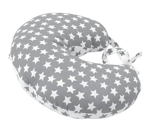 Image of Adjustable Baby Breast Feeding Pillow, Nursing Pillow, Maternity Feeding Pillow with Detachable Cover 0-24 Months Breastfeeding 24 x 22 x 6 inches (Grey & White Star)