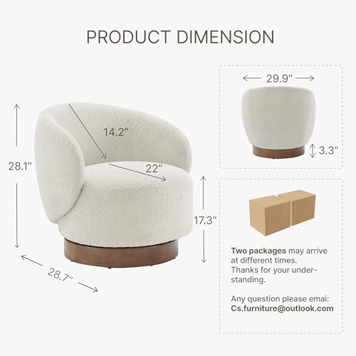 Image of KISLOT Swivel Accent Chair Round Barrel Armchair Upholstered Performance Fabric for Living Room Bedroom Waitingroom,2 Box,Cream