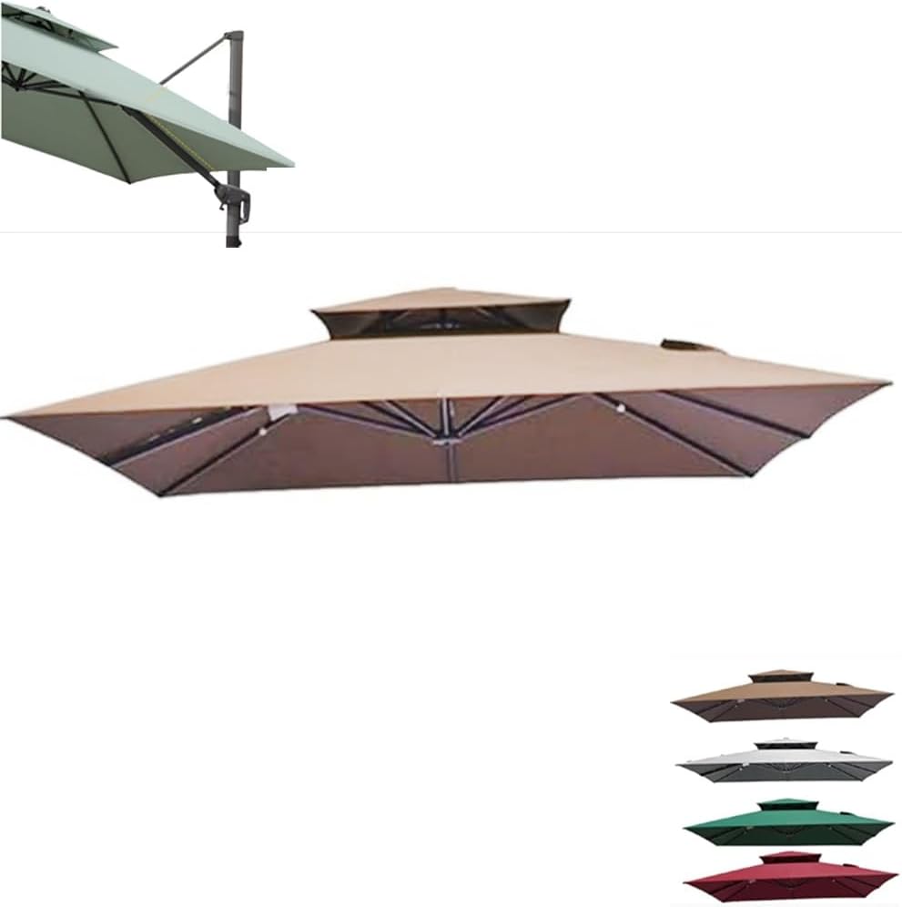 10'×13' Cantilever Umbrella Canopy Top Large Rectangle Umbrella Replacement Canopy Double Top Patio Umbrella Cover Offset Umbrella Replacement Cloth 8 Ribs 10'×10'(Khaki,4x3m (13x9.8ft))