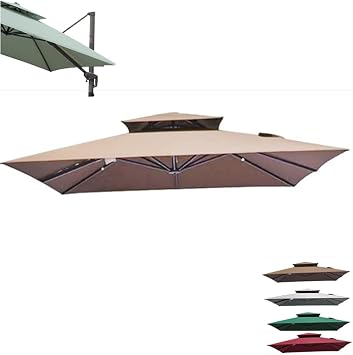 1013 Cantilever Umbrella Canopy Top Large Rectangle Umbrella Replacement Canopy Double Top Patio Umbrella Cover Offset Umbrella Replacement Cloth 8 Ribs 1010Khaki,3x3m 9.8x9.8ft