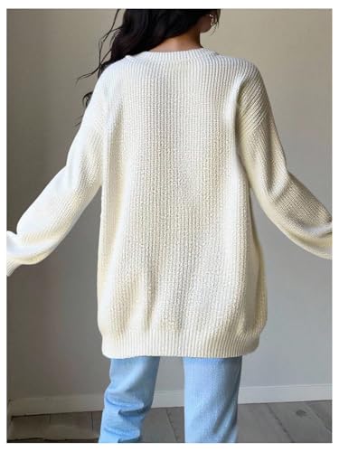 SHENHE Girl's Open Front Cardigan Long Sleeve Drop Shoulder Loose Knitted Sweater Coat2