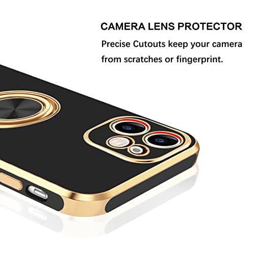 Bentoben Compatible With Iphone 12 Mini Case With 360° Ring Holder, Shockproof Kickstand Support Car Mount Women Men Non-Slip Protective Phone Case For Iphone 12 Mini 5.4", Black/Gold #TOP7