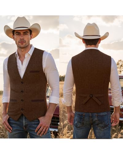 Tuikayoo Mens Tweed Vest Herringbone Wool Retro Suit Waistcoats Vintage Retro Slim Fit3