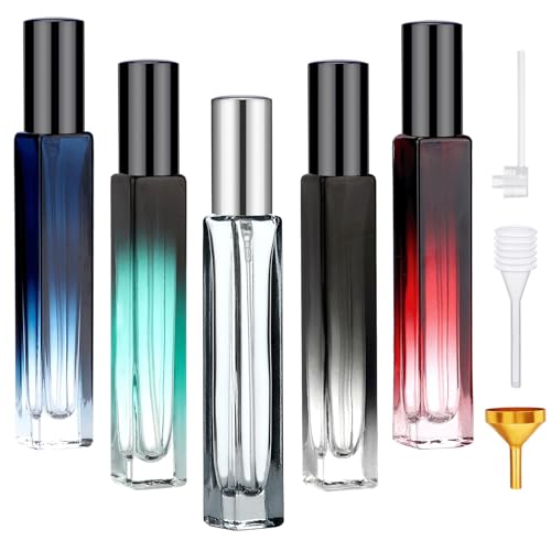 Segbeauty 0.34oz Refillable Perfume Bottle Travel, 5 Pack Glass Spray Bottles for Perfume, 10ml Empty Mini Fine Mist Cologne Travel Bottle, Portable Cologne Sprayer Atomizer with Refill Tool Kit