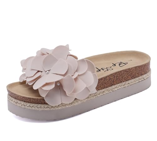 Image of PepStep Slide Sandals for Women with Soft Cork Footbed and Strap, Ladies Fashion Platform Slide Sandals Comfortable Slip On Style