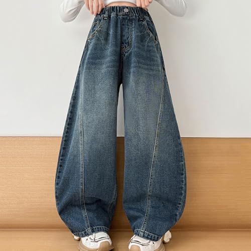 Wide Leg Jeans for Youth Girls Baggy Elastic High Waist Washed Streetwear Denim Pants Kids Girls Loose Casual Trousers2
