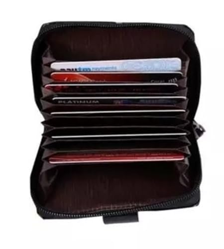 Image of PU Leather 9 Slot Vertical Credit /Debit /ATM Card Holder Money Wallet Zipper Coin Purse for Men Women (11.5 x1.75 x 8 cm) (Brown)