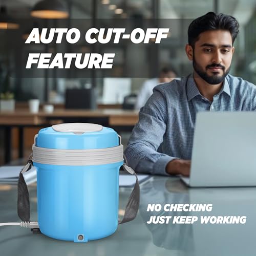 MILTON Electron Portable Electric Lunch Box I Set of 4 Stainless Steel Containers I Auto Shut Off I Cool Touch Shock Proof Body I Ideal for Hot Food at Office, Hostel, Travel I 1.44 L, Blue