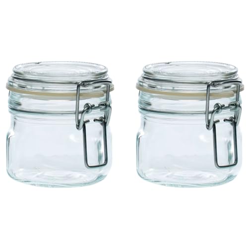 Acan Tradineur - Pack de 2 tarros herméticos de Vidrio Primizie con Junta de Goma, Bote, Frasco Multiusos con Cierre, conservas, legumbres, Pasta, Cereales (200 ml - 8 x 7,2 cm)