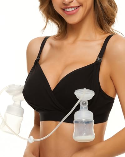 PUMPKIN PUMP Hands Free Pumping Bra, Adjustable Nursing Bra for Breastfeeding, V Neck Comfortable Bra Fits All Breast Pumps Black