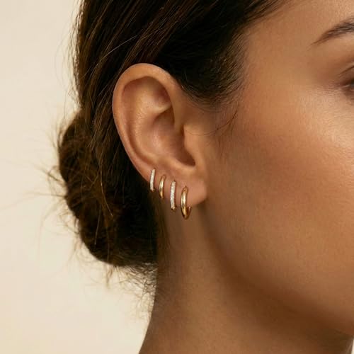 4 Pair Small Gold Hoop Earrings for Women Sensitive Ears - Hypoallergenic 14k Real Gold Plated Hoops Zirconia Cartilage Huggie Earrings Set Helix Piercing Earring Gold Jewelry for Women Gift - image 9