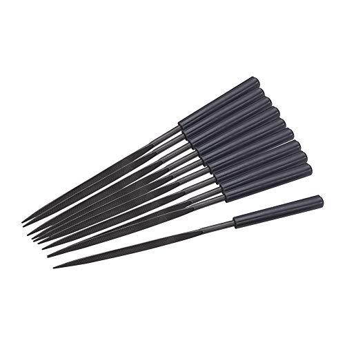 Utoolmart ヤスリセット ヤスリ 鉄工ヤスリ 棒やすり 炭素鋼 全長160mm 棒径4mm 三角形単ハンドル 10個入り 金属 精