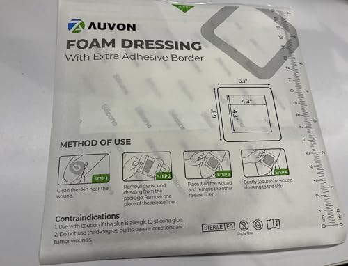 AUVON Silicone Foam Dressing with Border 6 x 6 inch for Wounds Care, (3 Counts)