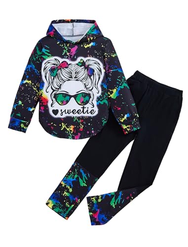 Image of Girls Clothes Cool Girl Print Tie Dye Hoodie Pullover Sweatshirts Leggings Teen Girl Clothes 6-14 Years