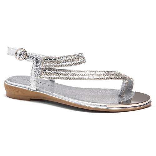Herstyle Women's Talluto Rhinestone Bohemian Slip On Flip Flops Shoes Strap Gladiator Toe