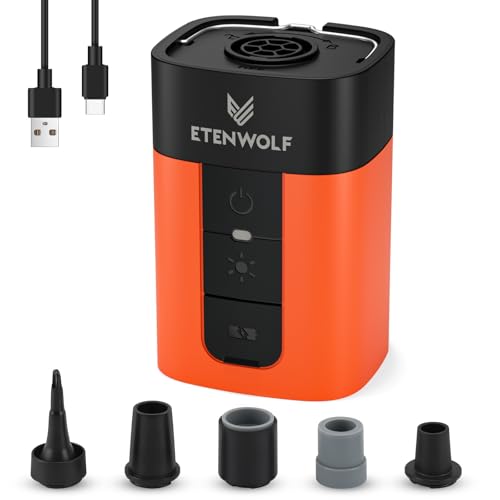 ETENWOLF AIR 5 PRO MAX Air Pump for Inflatables, Portable Electric Air Pump with 10400 mAh Battery, 4X Quick Inflator & Deflator, 720 L/min Pump for Pool Floats, Vacuum Storage Bags (Vivid Orange)