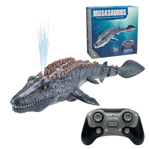 YATOSEEN Mosasaure Télécommandé pour Enfants, Bateaux Dinosaure Électrique Telecommander avec Pulvérisation d'eau et Lumière pour Piscine, lac, Salle de...