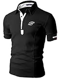 Doublju Mens Polo T-shirts with Short Sleeve BLACK (US-S)