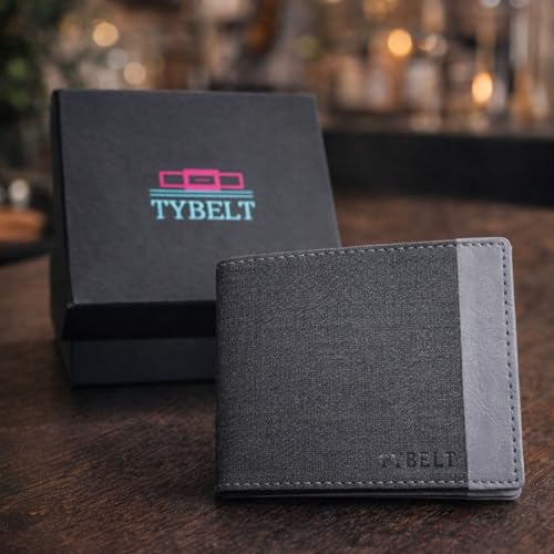 Image of PU Denim Men's Wallet | Premium Dark Grey Bi-Fold with Multiple Card Slots and Coin Pocket