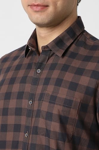 Image of Peter England Men's Checkered Cotton Shirt | Smart Casual | Full Sleeves