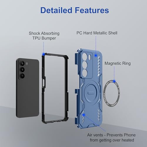 Image of amazon basics Back Case Cover for Realme P3 Lite 5G | Magnetic Case with Built-in Metal Ring | Supports MagSafe Charger, Wallet & Car Mount | Shockproof Hybrid PC + TPU | Blue
