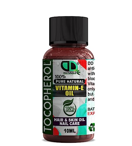 Natural Vitamin E Oil Moisturising and Nourishing Oil For Skin Scars Hair & Face Scalp Nails Moisturising & Hydrating Carrier Oils Vegan Cruelty Free Hexane Free No GMO 10ml Cap