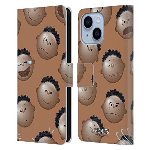 Étui portefeuille en cuir compatible iPhone 14 Plus Peanuts Head Case