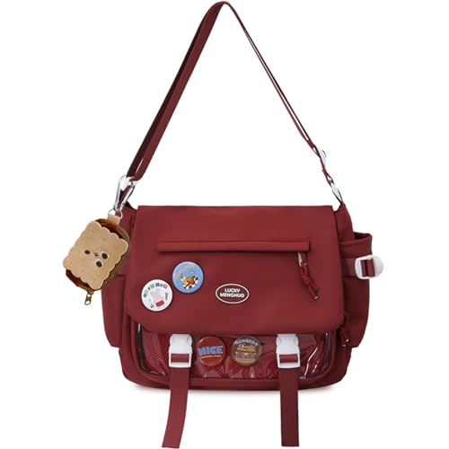 Teclado Kawaii Crossbody Bag with Cute Accessories Nylon Casual Messenger Bags with Pendants Handbags Travel Daypacks