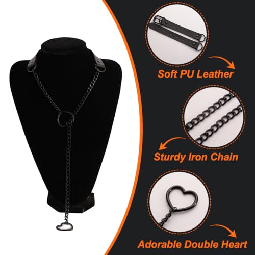 FNQUFUJ Black Leather Heart Slip Chain Necklace Heart Choker Collar For Women Punk Gothic Jewelry3