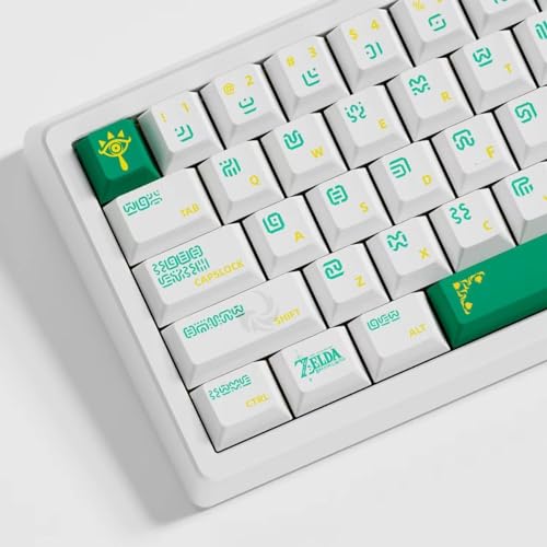 Pusakoa Green Game Themed Kashi Guwen Green Keycap Cherry Profile 127 Keys PBT PBT Dye Sub Custom Keyboard Keycaps Set for 60% 65% 75% 95% Cherry Mx Switches Mechanical Keyboard