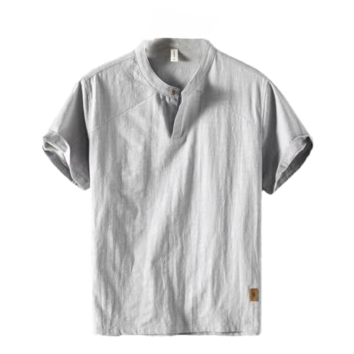 Chemise rétro chinois col montant coton lin légère pour homme