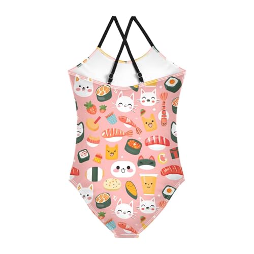 ALAZA Cat Kitten Sushi Strawberry Girls One Piece Swimsuit Swimwear Beach Sport Bathing Suit2