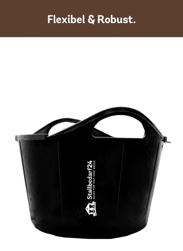 STALLBEDARF24® Flexischale 17 L – Futter- & Wasserschale aus lebensmittelechtem Kunststoff mit Tragegriffen, stapelbar & hygienisch – schwarz (ohne Deckel)