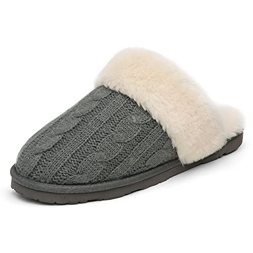 Dream Pairs Women's Cozy_06 Grey Cable Knit Faux Fur Mules Comfy Slippers Size 7.5-8 M Us #TOP1