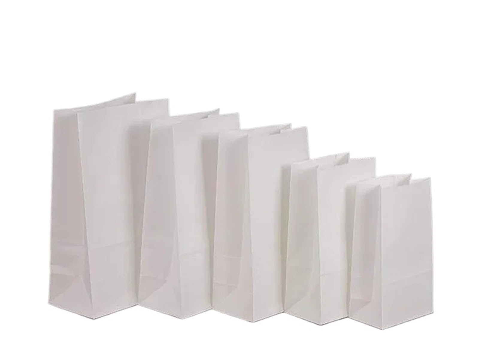 Paper Lunch Bags 50pcs Lunch Paper Bags Kraft Recyclable Snack Grocery For Candy Sandwich Bread Food Storage(White paper,30x15.5x10cm)