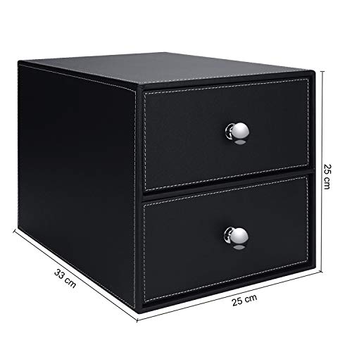 Leather Desk Organizer with 3 Drawers PU Leather Desk Filing Cabinet Desktop Filing A4 File Organization Cabinet Executive Office Supplies Document Holder Cabinet Drawer Stackable Storage Box - Thumbnail 2