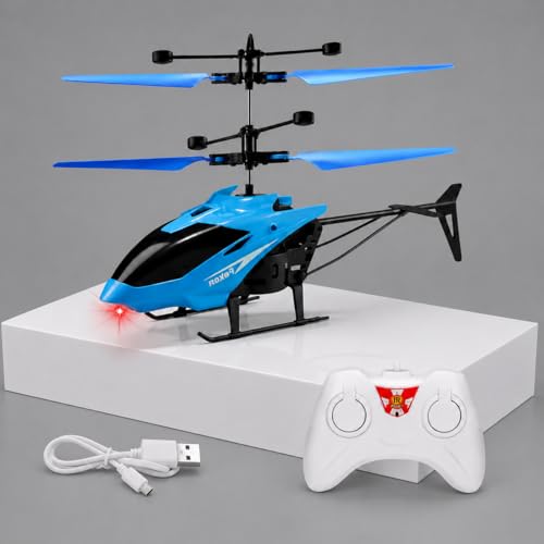 Image of KIDZYMON RC Helicopter with Hand Gravity Sensor, Flying Remote Control Helicopter Toy, Chargeble, 3D Light & Safety Sensor for Kids Age 4+ Years I Pack of 1 (Blue)