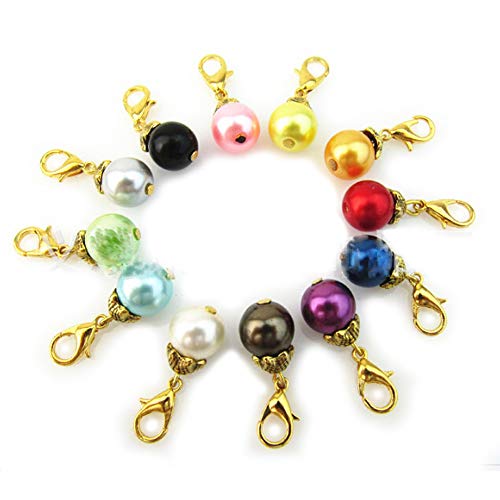 Blovess yueton 20pcs Colorful Pearl Dangle Charms Pendant with Lobster Clasp Jewelry Making Accessory Fit Floating Locket Charms Necklaces(Golden)