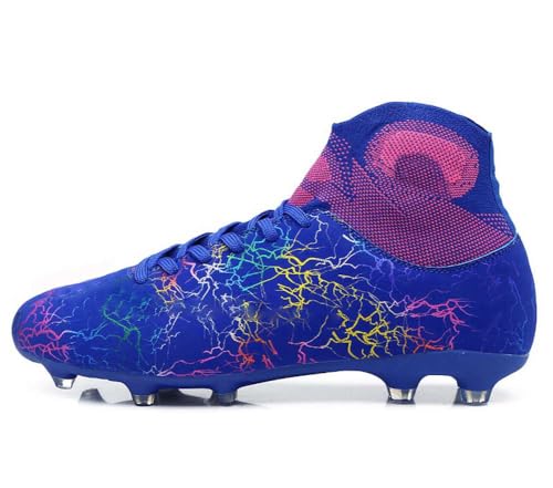 Mehlvdoy Men's Women's AG Cleats Training Football Sneakers Sports Non-Slip Long Studs High-Top Soccer Shoes for Youth Blue 7/6 US