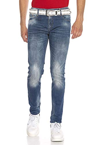 Cipo & Baxx Herren CD319B Jeans Hose Crinkle-Effekt Denim Slim Fit Schlicht...