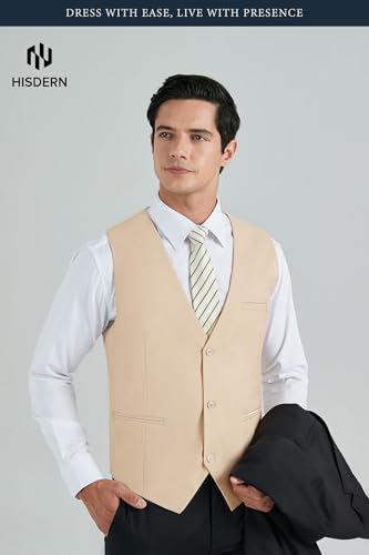 Image of HISDERN Mens Suit Vest Business Casual Dress Waistcoat Vest Solid Color Formal Wedding Vests for Suits or Tuxedo